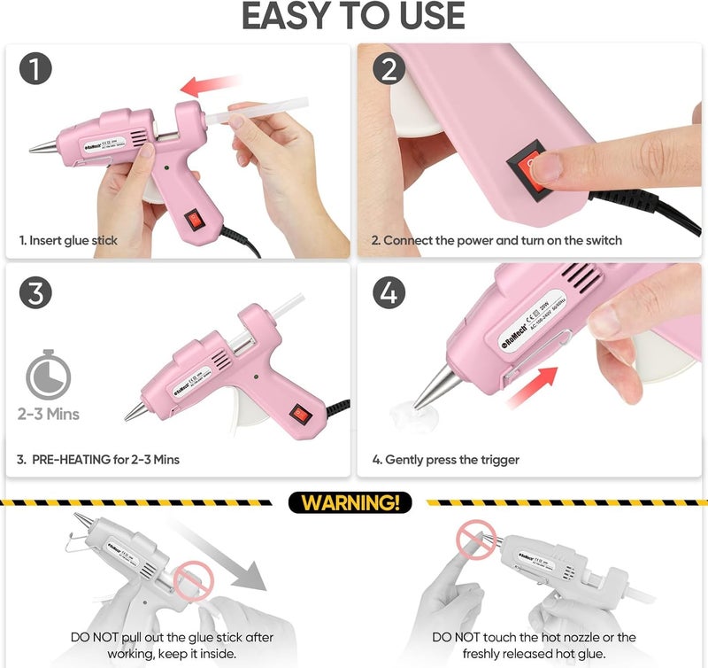 ROMECH 20W Mini Hot Glue Gun with 30 Glue Sticks Set, Fast Preheating Hot Glue Gun Kit Heavy Duty Gluegun for Craft, DIY, Repairs (Pink) - Image 5